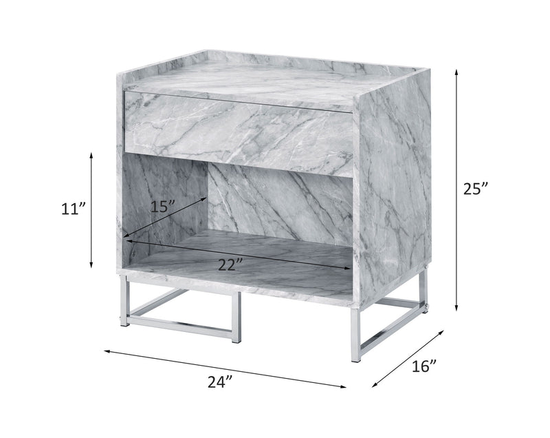 Azrael - Accent Table - White Printed Faux Marble & Chrome - R&R Furniture Gallery (Fountain Valley, CA)