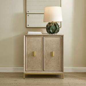 Uttermost Alessia 2-door accent cabinet in light brown wood with sleek, modern design and smooth door handles.