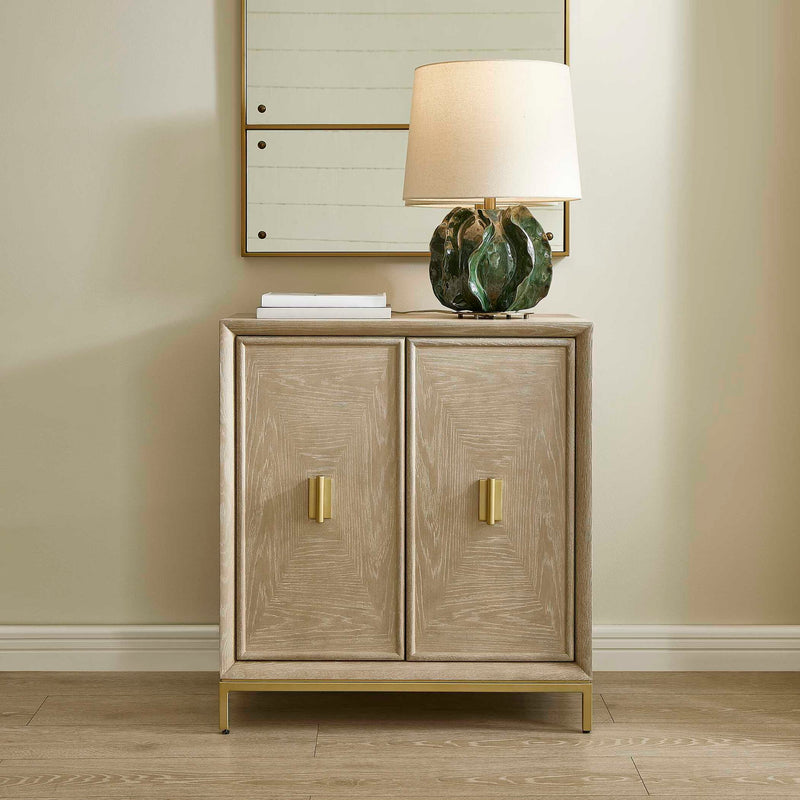 Uttermost Alessia 2-door accent cabinet in light brown wood with sleek, modern design and smooth door handles.