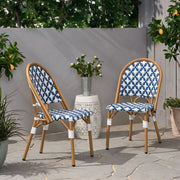 Noble House armless French bistro chair with durable rattan seat and aluminum frame, stylish and lightweight for outdoor dining.