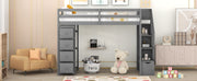 DreamHaus loft bed with built-in storage drawers, stairs with shelves, and a sturdy frame for space-saving bedroom organization.