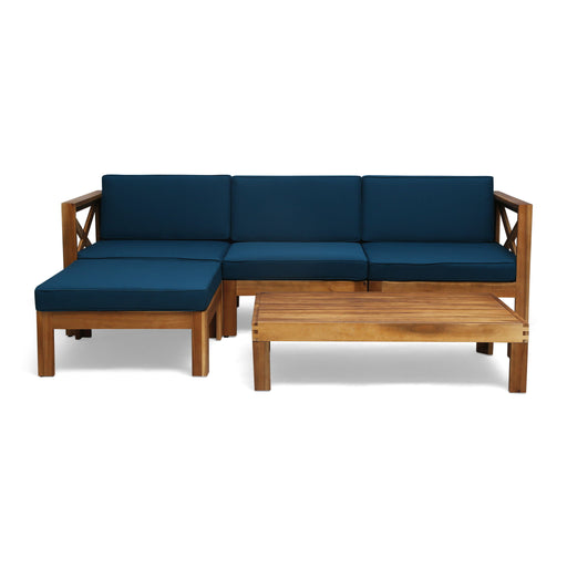 Radiat 5 Piece Outdoor L Shaped Sof Set With Coffee Table And Water Resistant Cushions - Teak - R&R Furniture Gallery (Fountain Valley, CA)