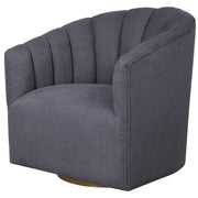 Dark gray modern swivel chair by Uttermost with a sleek design and a comfortable cushioned seat.