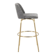 Lumi Source Toriano contemporary fixed height barstool set with swivel seat and round footrest, black upholstery and metal frame