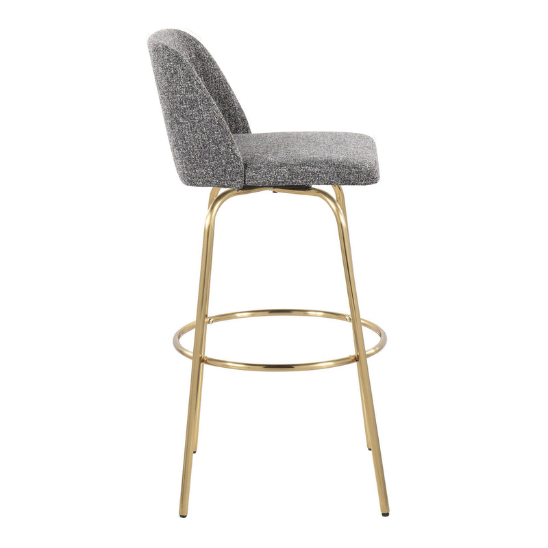 Lumi Source Toriano contemporary fixed height barstool set with swivel seat and round footrest, black upholstery and metal frame