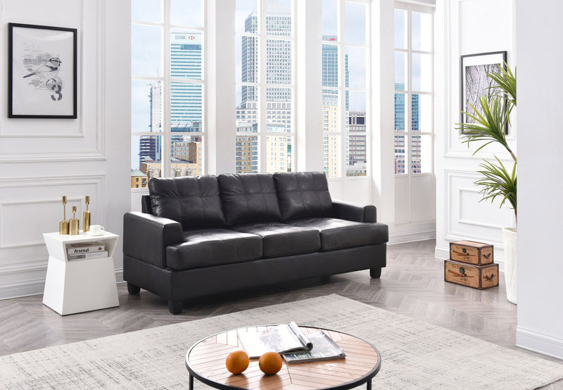 Glory Furniture Sandridge stationary sofa with plush cushions and fabric upholstery, featuring a modern design in a living room setting.