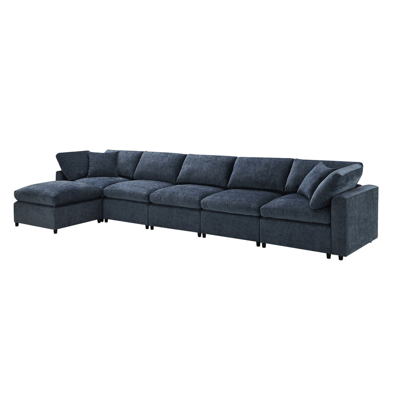 Luxe & Co. Modern modular cloud sofa bed with six seats, U-shaped sleeper sectional with ottoman for living room comfort.