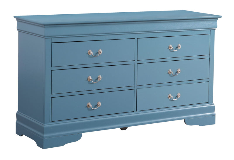 Elegant traditional storage dresser by Glory Furniture featuring multiple drawers and a polished wooden finish.
