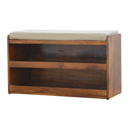 Pull Out Shoe Bench - Chestnut / Mud Linen - R&R Furniture Gallery (Fountain Valley, CA)
