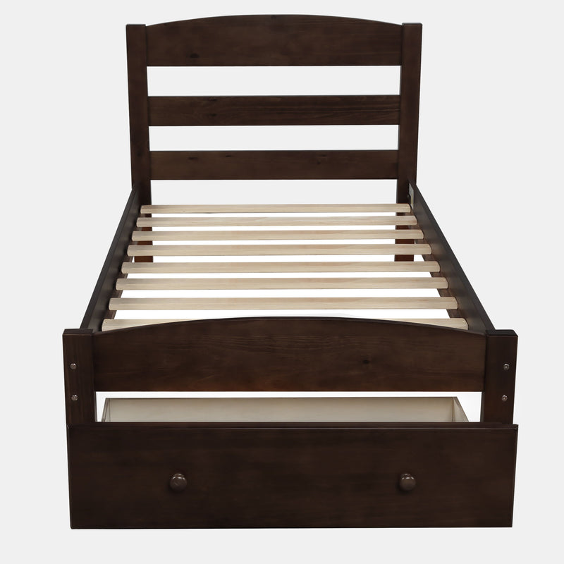 DreamHaus storage platform bed frame with wood slat support and built-in storage drawers, no box spring needed.