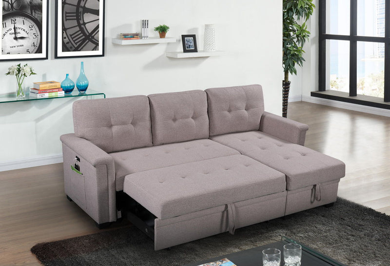 Ashlyn - Reversible Sleeper Sectional Sofa With Storage Chaise, USB Charging Ports And Pocket - R&R Furniture Gallery (Fountain Valley, CA)