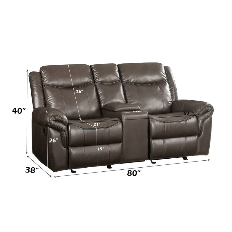 Lydia - Motion Loveseat With USB & Console - Brown Leather Aire - R&R Furniture Gallery (Fountain Valley, CA)