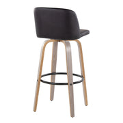 Lumi Source Toriano fixed height contemporary barstools with swivel, round footrest, set of 2, featuring modern design and wooden seats.