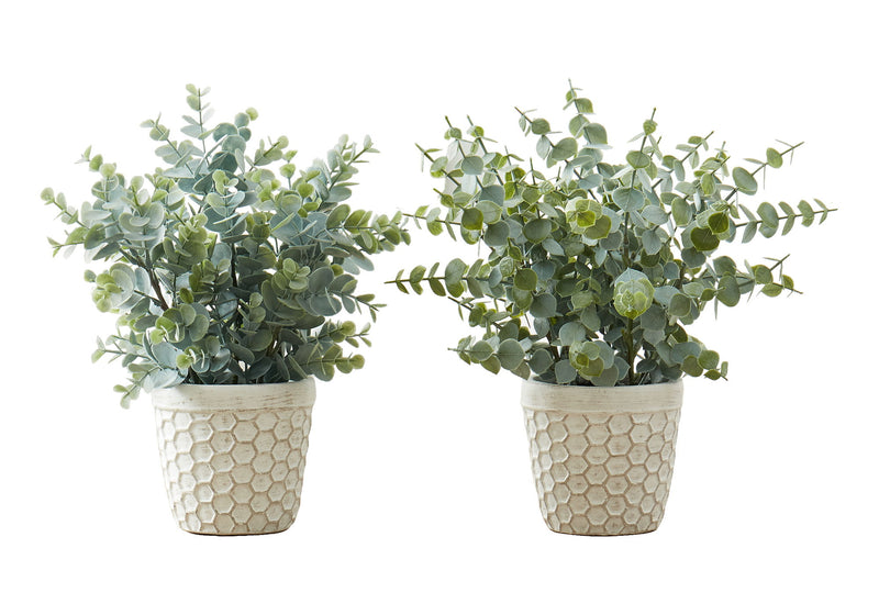 13" Tall, Artificial Plant, Eucalyptus Grass, Indoor, Faux, Fake, Table, Greenery, Potted, Decorative (Set of 2) - Green / White - R&R Furniture Gallery (Fountain Valley, CA)