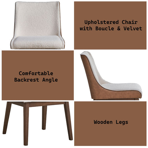 Ginny - Side Chair (Set of 2) - White Boucle, Brown Velvet & Walnut - R&R Furniture Gallery (Fountain Valley, CA)