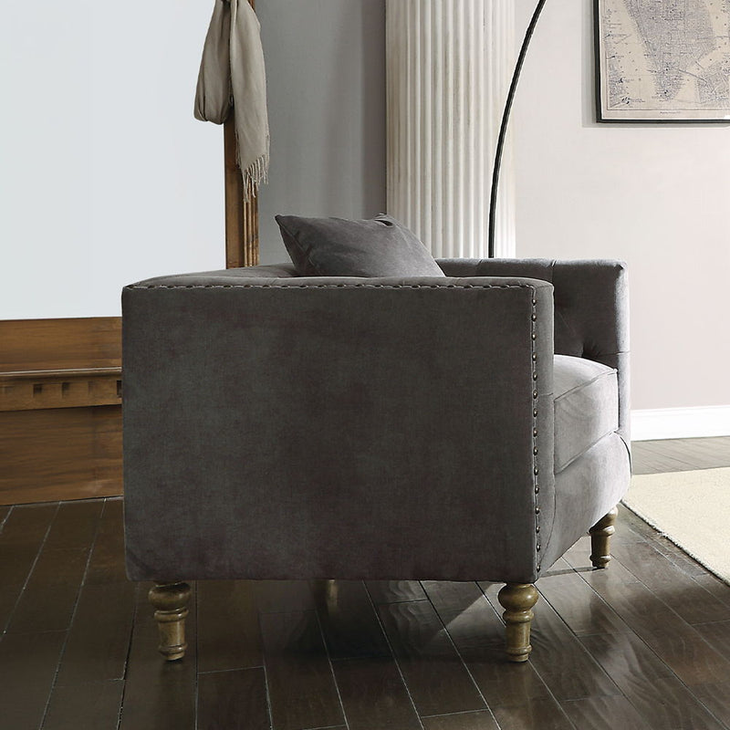 Sidonia - Chair With Pillow - Gray Velvet - R&R Furniture Gallery (Fountain Valley, CA)