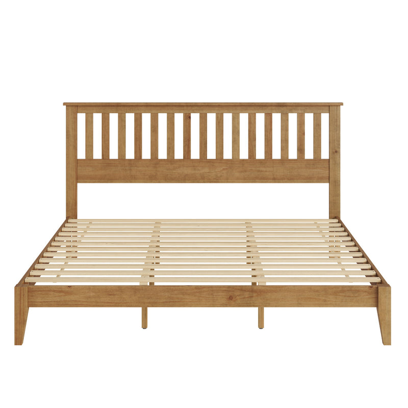 Ridgecrest Home Malinda panel bed with a classic wooden frame and headboard, showcasing a sleek, modern design in natural wood finish.