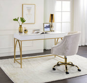 Lightmane - Vanity Desk (Same 92660) - White High Gloss & Gold - R&R Furniture Gallery (Fountain Valley, CA)