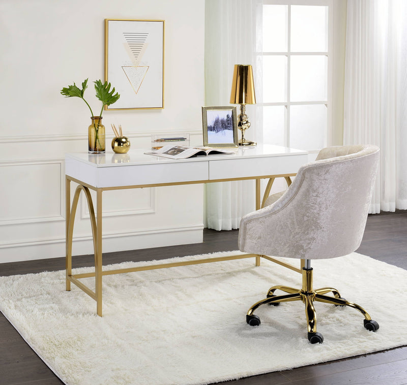 Lightmane - Vanity Desk (Same 92660) - White High Gloss & Gold - R&R Furniture Gallery (Fountain Valley, CA)