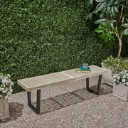 Noble House Intrinsic outdoor dining bench with slat top, weather-resistant wooden bench for garden or patio seating.