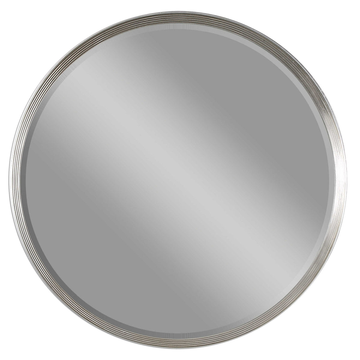 Uttermost Serenza round silver wall mirror with sleek frame, ideal for modern interior decor and wall accents.