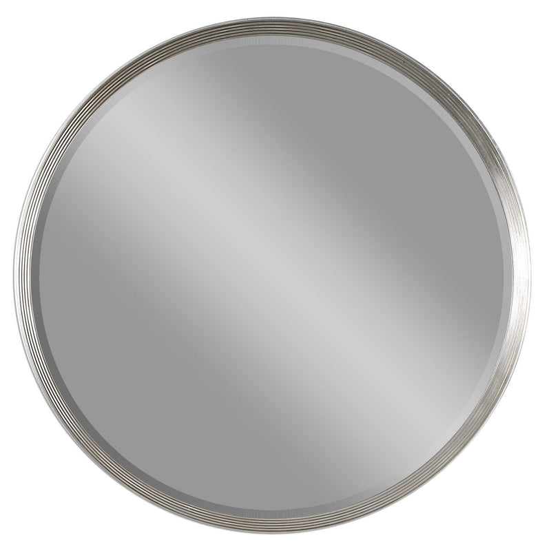 Uttermost Serenza round silver wall mirror with sleek frame, ideal for modern interior decor and wall accents.