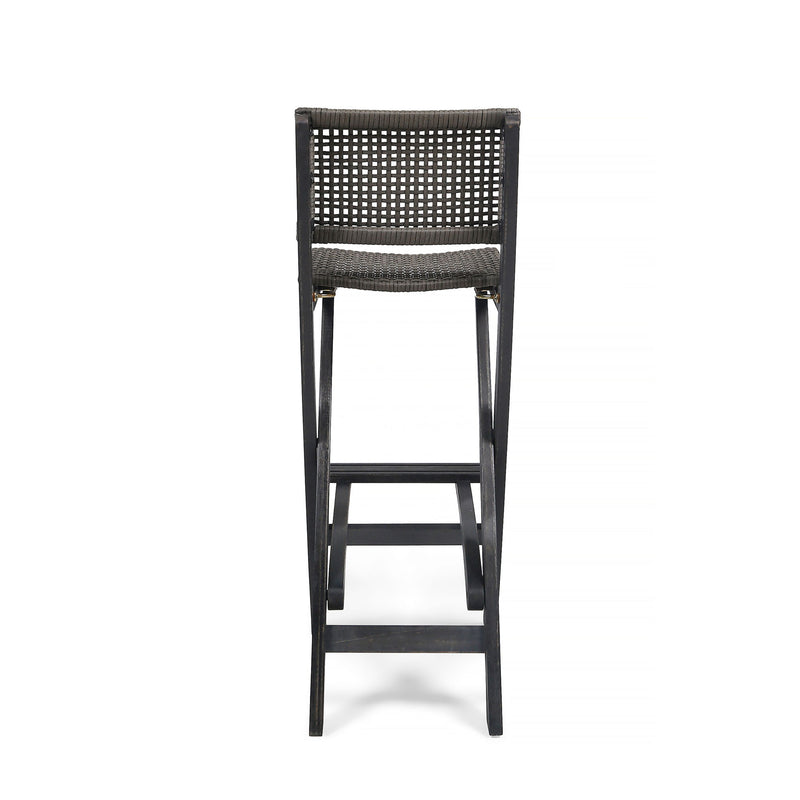 Outdoor Folding Acacia Wood Barstools With Rattan Backrest And Seat - R&R Furniture Gallery (Fountain Valley, CA)
