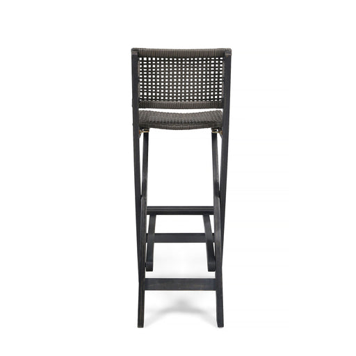 Outdoor Folding Acacia Wood Barstools With Rattan Backrest And Seat - R&R Furniture Gallery (Fountain Valley, CA)