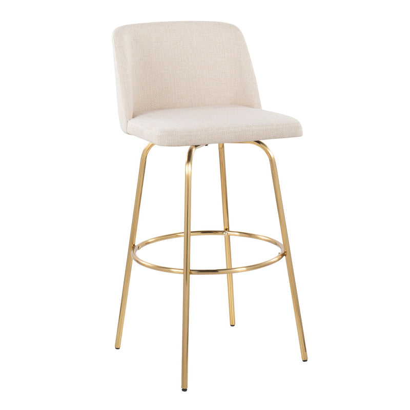 Set of two Lumi Source Toriano contemporary fixed height barstools with swivel, round footrest, and sleek modern design.