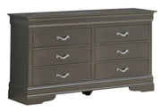 Metallic black dresser from Glory Furniture featuring sleek storage drawers and modern design, ideal for bedroom organization.