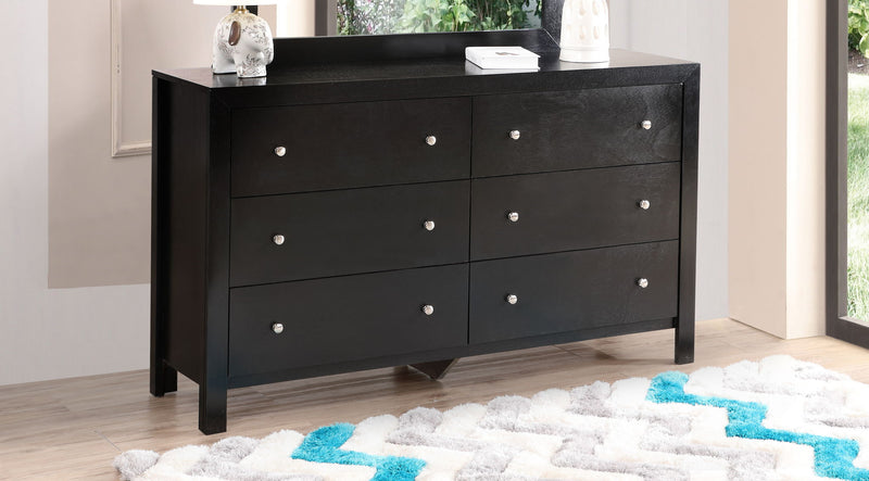 Elegant transitional dresser by Glory Furniture with sleek wood finish and multiple drawers for stylish storage.