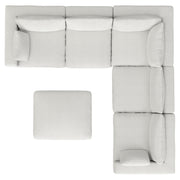 Jasmine handcrafted sofa and ottoman from Simpli-Home in a 2-piece living room set with plush cushions and neutral upholstery.