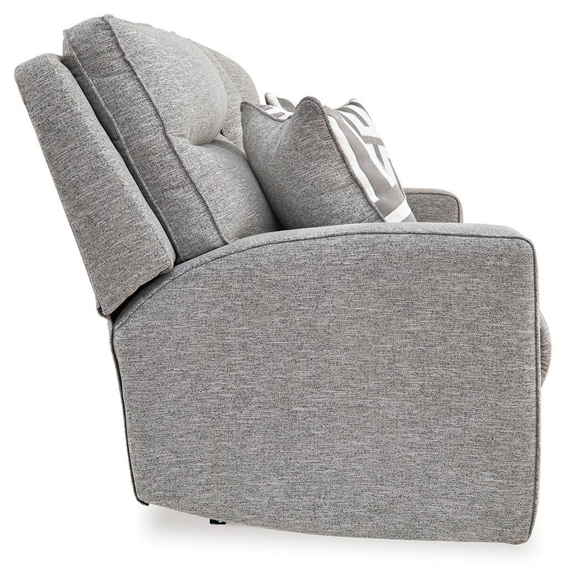 Biscoe - Power Reclining Loveseat With Console /Adj Headrest - Pewter - R&R Furniture Gallery (Fountain Valley, CA)