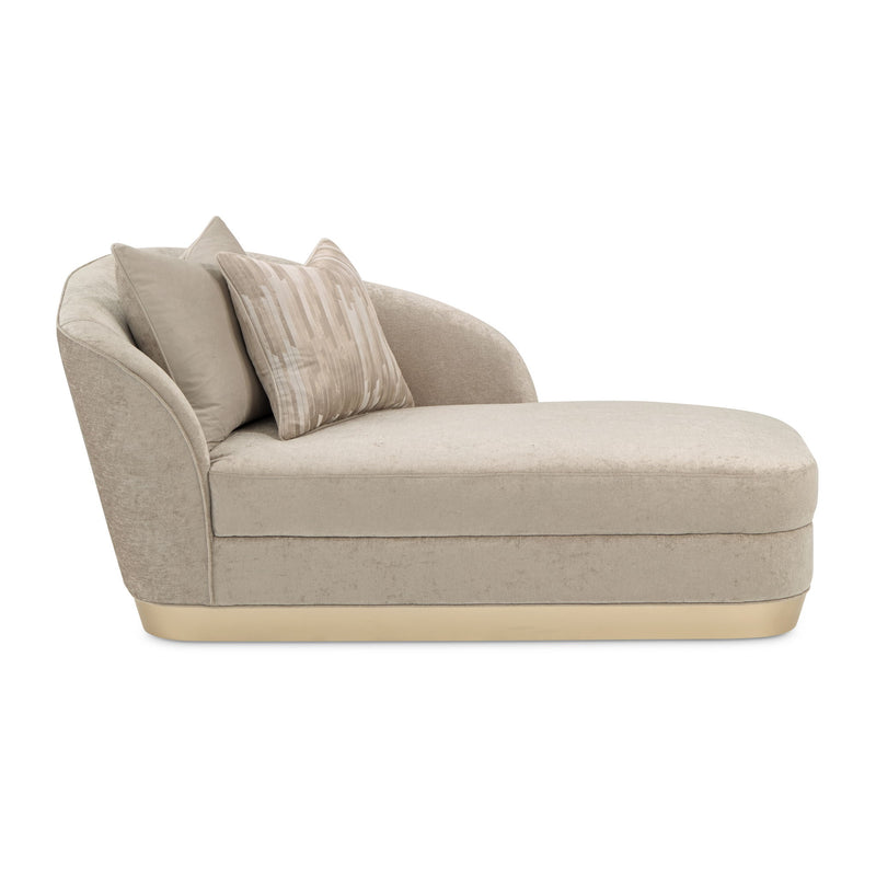 Michael Amini La Rachelle chaise featuring elegant upholstered seat and carved wooden legs for sophisticated dining or living room decor.