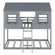 Twin Over Twin Bunk Bed With Roof, Window, Guardrail, Ladder - R&R Furniture Gallery (Fountain Valley, CA)