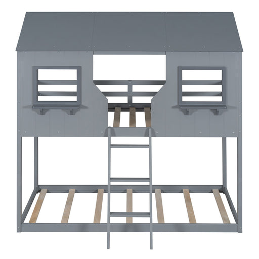 Twin Over Twin Bunk Bed With Roof, Window, Guardrail, Ladder - R&R Furniture Gallery (Fountain Valley, CA)