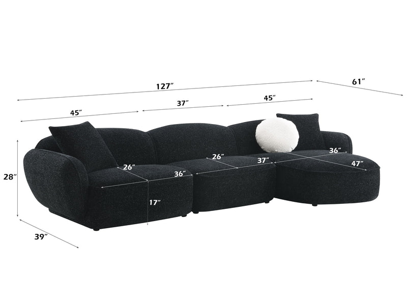 Lucifer - Sectional Sofa With 3 Pillows - Black Shimmer Chenille - R&R Furniture Gallery (Fountain Valley, CA)