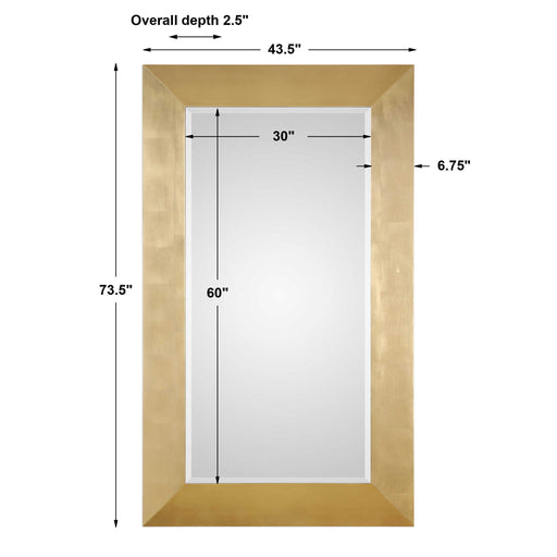 Gold wall mirror by Uttermost, Chaney design with a sleek, rectangular frame, perfect for modern interior decor.