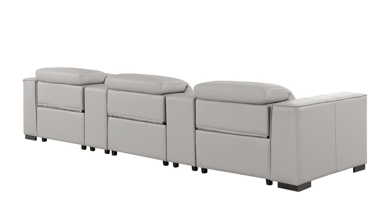 1208 - Leather Sofa With 3 Power Recliners And Two Storage Consoles