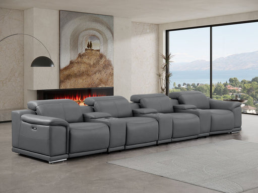 2679 - Genuine Leather Sofa With 4 Power Recliners, Power Headrests & 3 Storage Consoles - R&R Furniture Gallery (Fountain Valley, CA)