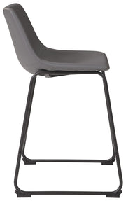Set of two Signature Design by Ashley Centiar upholstered barstools with padded seats and wooden legs for a modern dining area.