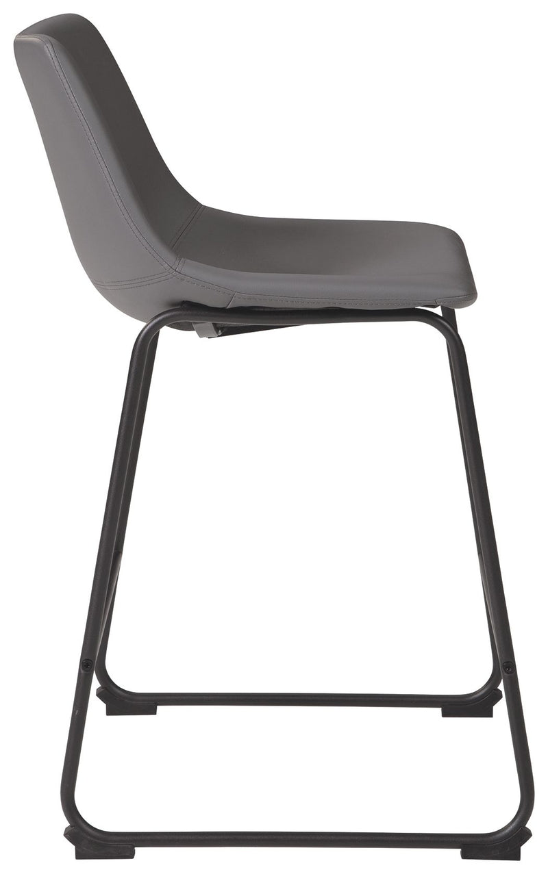 Set of two Signature Design by Ashley Centiar upholstered barstools with padded seats and wooden legs for a modern dining area.