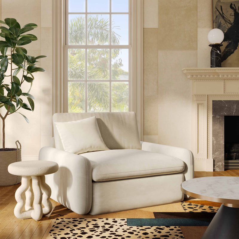 TOV Furniture Rachelle Boucle Lounge Chair with plush boucle fabric and modern armchair design in a stylish living room setting