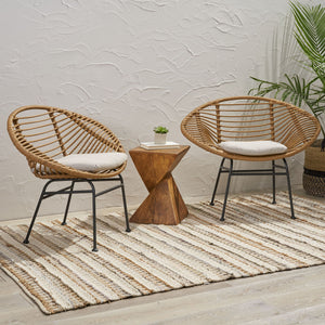 Cordella - Outdoor Woven Wicker Chairs With Cushions, (Set of 2)