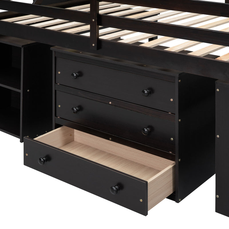 Loft Bed With Retractable Writing Desk And 3 Drawers With Storage Stairs And Shelves - R&R Furniture Gallery (Fountain Valley, CA)