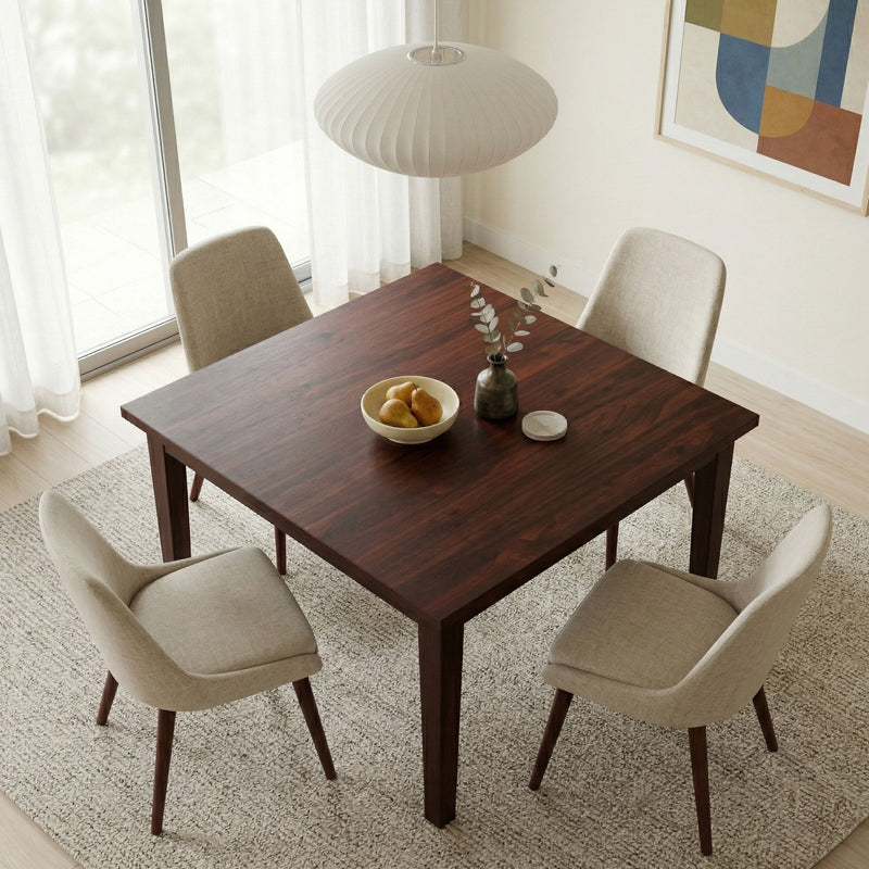 Eastwood Square Dining Table by Simpli-Home in Java Brown, showcasing a modern wooden dining table with clean lines and a smooth surface.