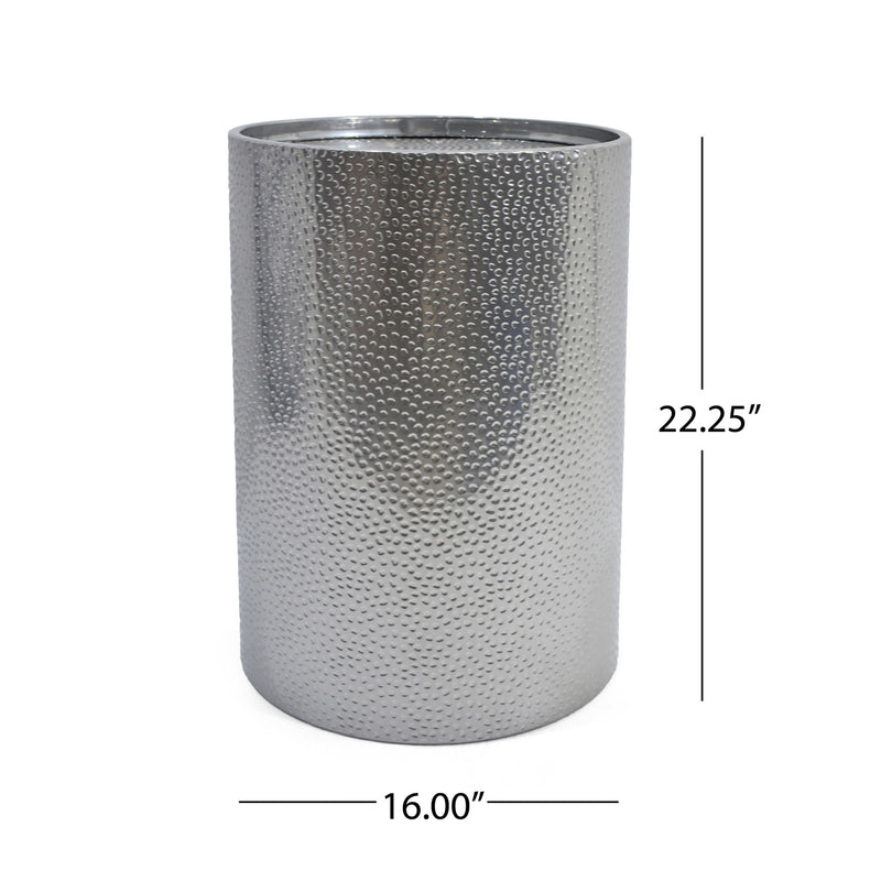 Noble House modern round accent table with hammered surface, featuring a sleek, contemporary design and metallic finish.