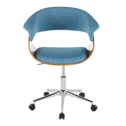Lumi Source Vintage Mod mid-century modern office desk chair with wooden arms and black upholstered seat and back.