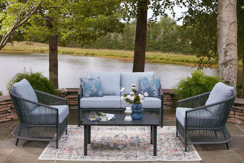 Bridges Beach - Loveseat, Lounge Chairs, Table Set (Set of 4) - Gray - R&R Furniture Gallery (Fountain Valley, CA)