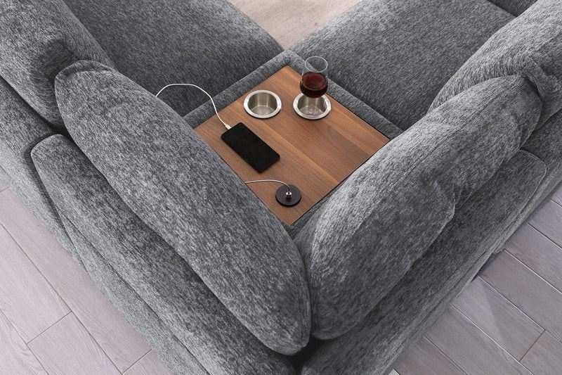 Celine - Fabric Corner Sectional Sofa With Right-Facing Chaise, Cupholders, And Charging Ports - R&R Furniture Gallery (Fountain Valley, CA)